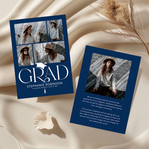 Elegant Blue & White Photo Collage Graduation