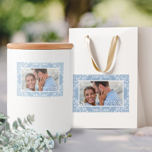Elegant Blue & White Photo Wedding Gift Labels