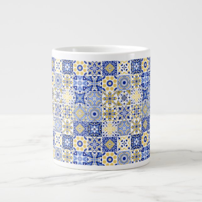 Elegant blue& white Portuguese Azulejo pattern  Giant Coffee Mug (Front)