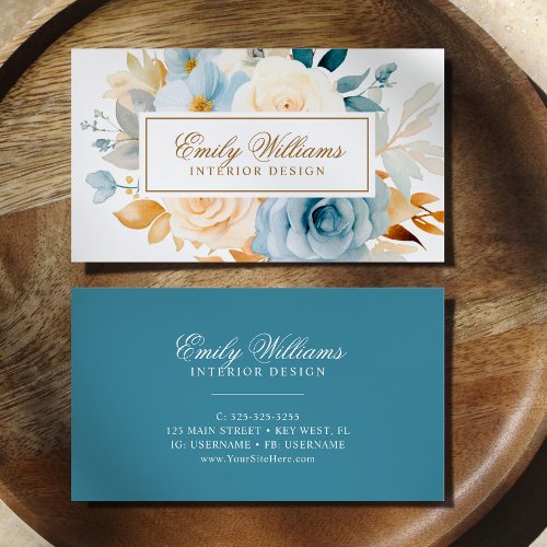 Elegant Blue  White Rose Flowers Business Card