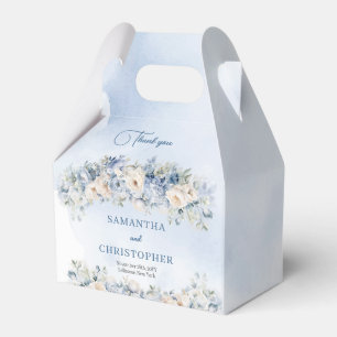 Elegant blue & white roses eucalyptus gold wedding favor boxes