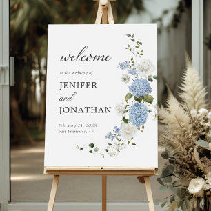 Elegant Blue White Roses Floral Wedding Welcome Foam Board