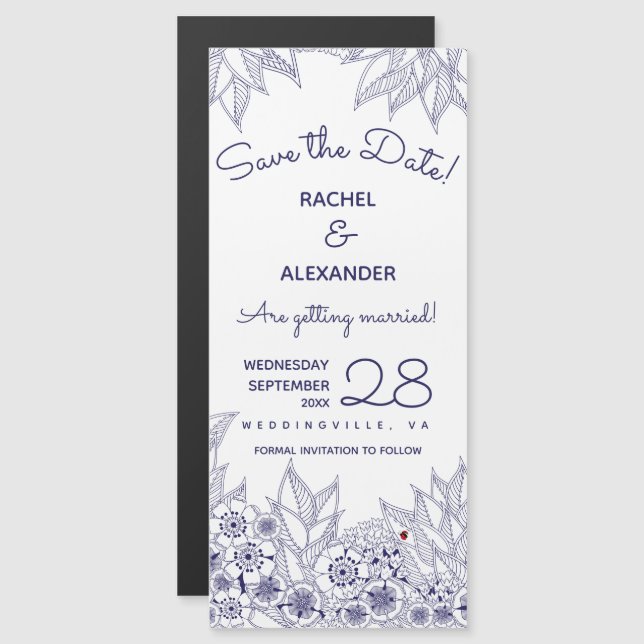 Elegant Blue White Save the Date Magnetic Invitation (Front/Back)