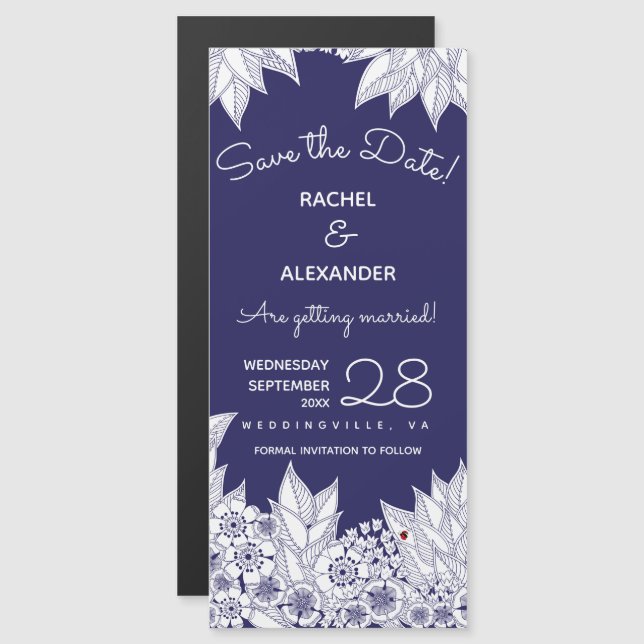 Elegant Blue White Save the Date Magnetic Invitation (Front/Back)