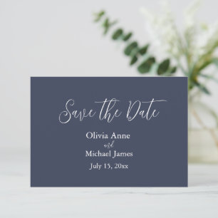 Elegant Blue & White Script Save The Date