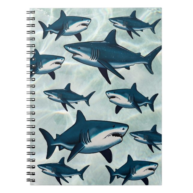 Elegant blue white shark  notebook (Front)