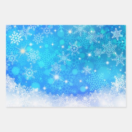 Elegant Blue White Snow Flake Wrapping Paper Sheets