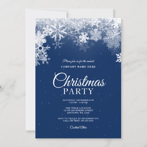 Elegant Blue White Snowflake Corporate Christmas Invitation