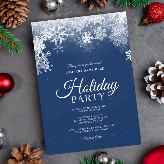 Elegant Blue White Snowflake Corporate Holiday Invitation | Zazzlecom