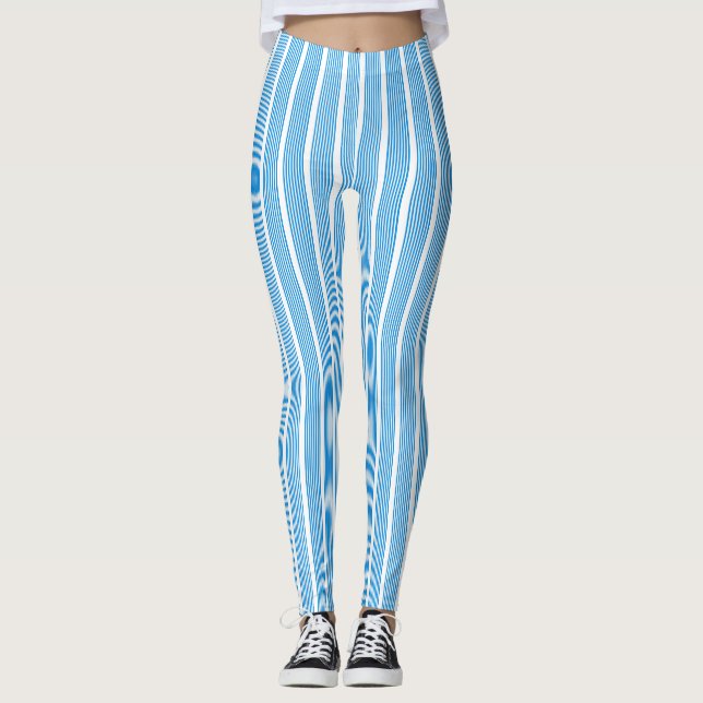 Elegant Blue White Stripes Modern Template Leggings (Front)
