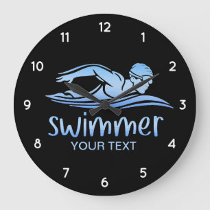 Elegant Blue White Swimmer Swimming Pool Water    Large Clock