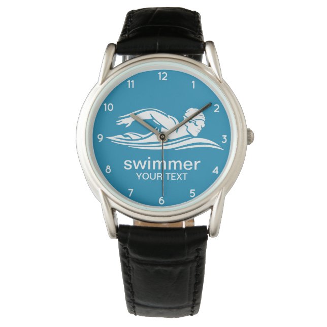 Elegant Blue White Swimmer Swimming Pool Water    Watch (Front)