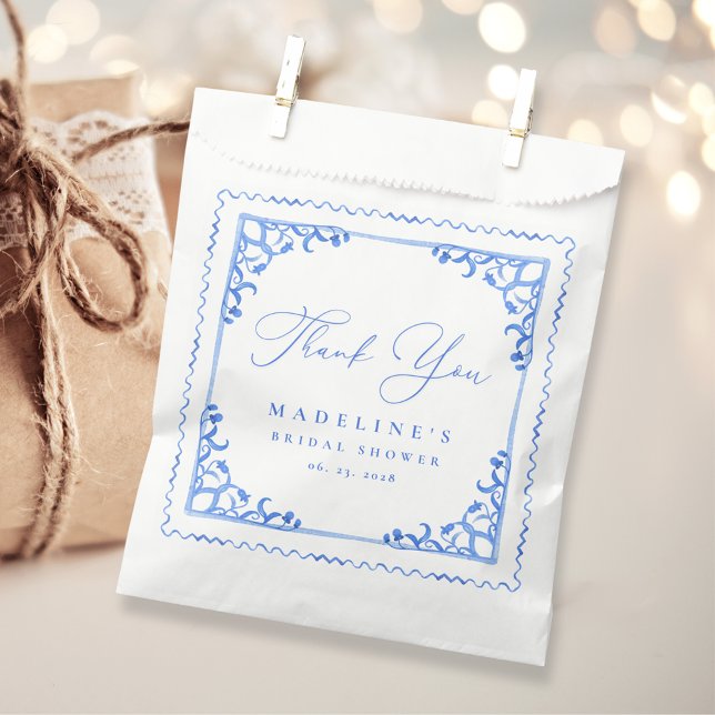 Elegant Blue White Tile Bridal Shower Favor Bag (Creator Uploaded)