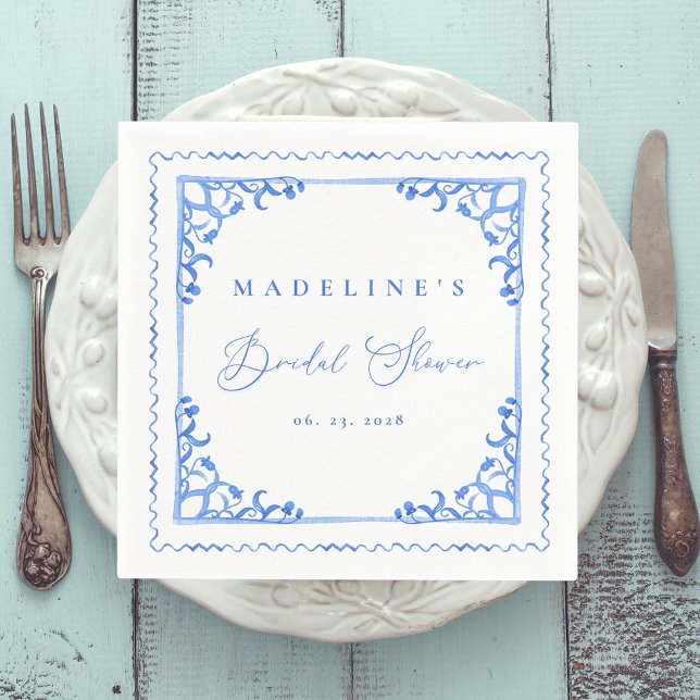 Elegant Blue White Tile Bridal Shower Napkins (Creator Uploaded)