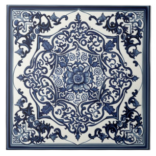 Elegant Blue & White Tile, Rose, Chinese Design Ceramic Tile