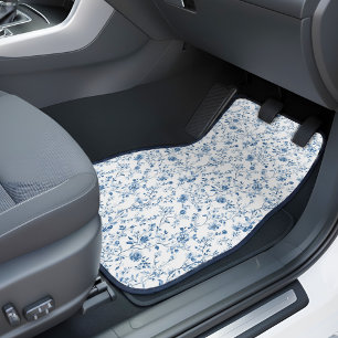 Elegant Blue & White Toile de Jouy Floral Pattern  Car Floor Mat