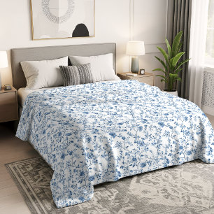 Elegant Blue & White Toile de Jouy Floral Pattern  Duvet Cover
