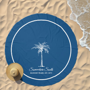 Elegant Blue White Tropical Palm Tree Personalized Beach Towel