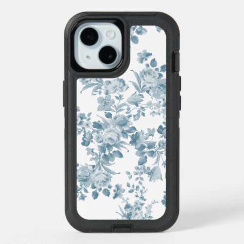 Elegant blue white vintage bohemian floral pattern iPhone 15 case