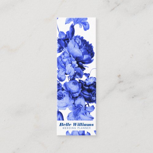 Elegant blue white vintage floral art illustration mini business card
