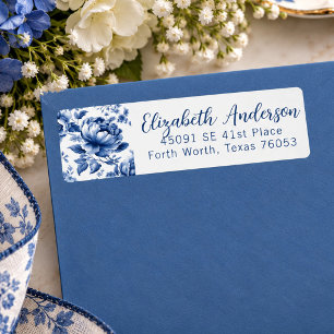 Elegant Blue White Vintage Rose Floral Label