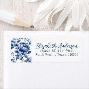 Elegant Blue White Vintage Rose Floral Label
