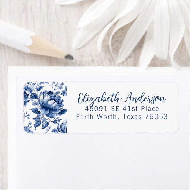 Flower Label Blue Elegant Blue White Vintage Rose Floral Label | Zazzle
