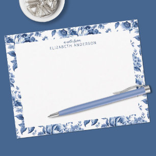 Elegant Blue White Vintage Rose Floral Note Card