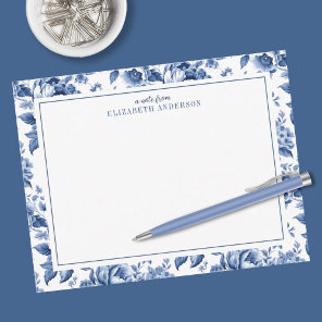 Elegant Blue White Vintage Rose Floral Note Card
