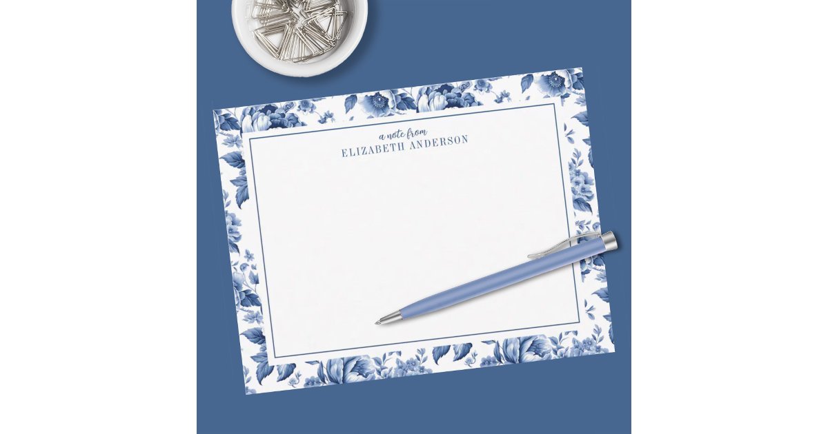 Elegant Blue White Vintage Rose Floral Note Card | Zazzle