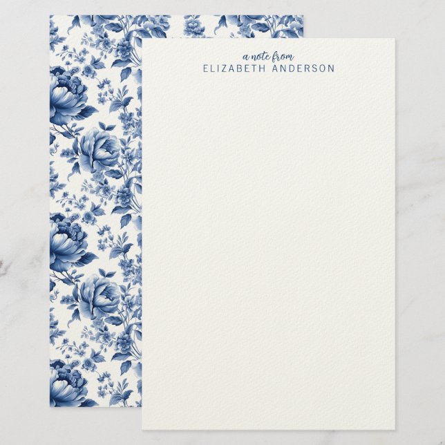 Elegant Blue White Vintage Rose Floral Stationery (Front/Back)