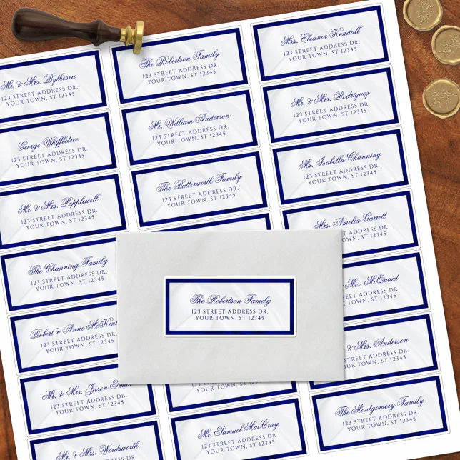 Elegant Blue White Wedding Guest Address Labels | Zazzle