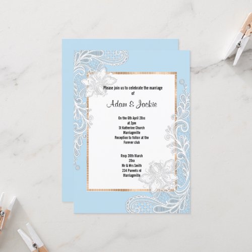 ELEGANT BLUE WHITE WEDDING INVITATION