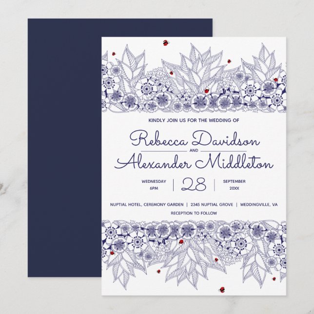Elegant Blue White Wedding Invitation (Front/Back)