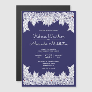 Elegant Blue White Wedding Magnetic Invitation