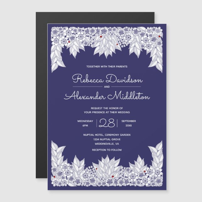 Elegant Blue White Wedding Magnetic Invitation (Front/Back)