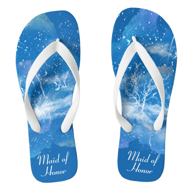 Elegant Blue White Wedding Maid of Honor Flip Flops (Footbed)