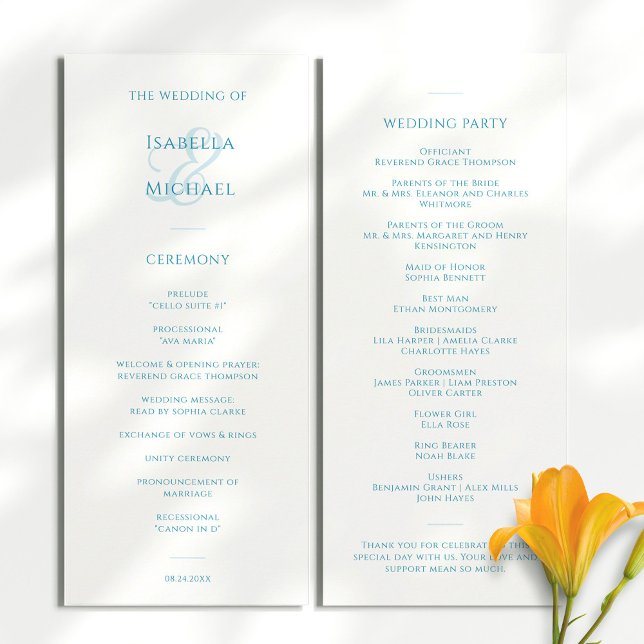 Elegant Blue White Wedding  Program (Creator Uploaded)