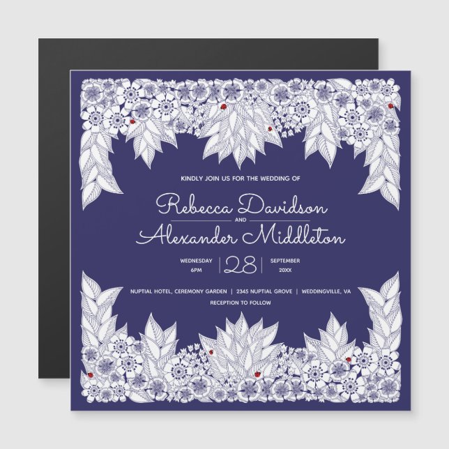 Elegant Blue White Wedding Reminder Magnet (Front/Back)