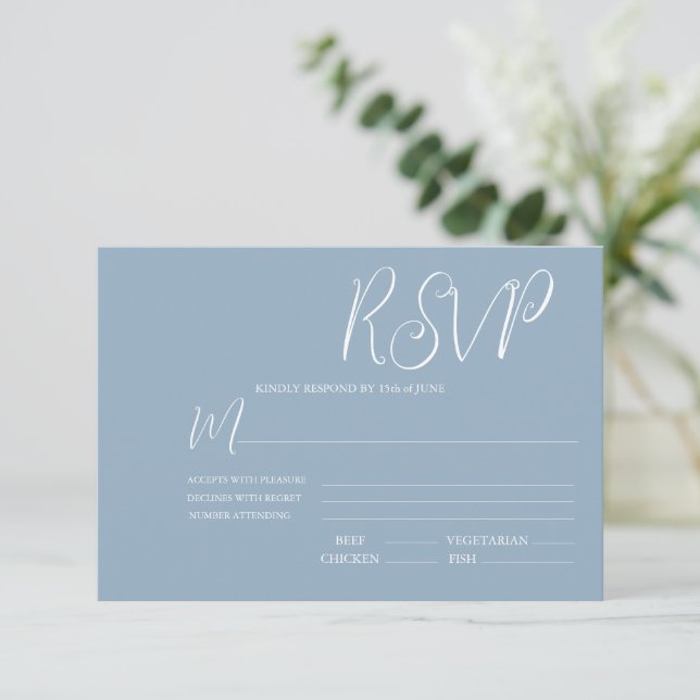 Elegant Blue & White Wedding RSVP Card (Standing Front)