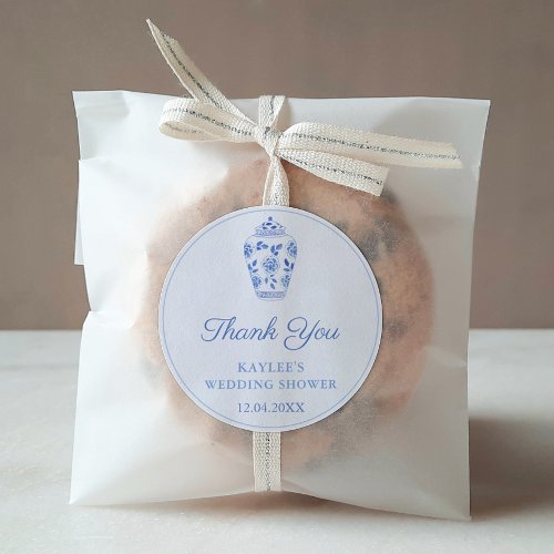 Elegant Blue White Wedding Shower Thank You Favor Classic Round Sticker