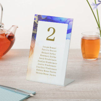 Elegant Blue White Wedding Table Seating Pedestal Sign