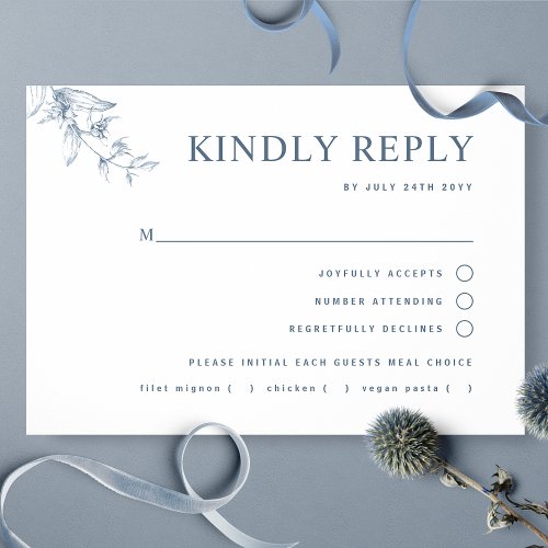 Elegant Blue White Wedding Withwithout Meal RSVP