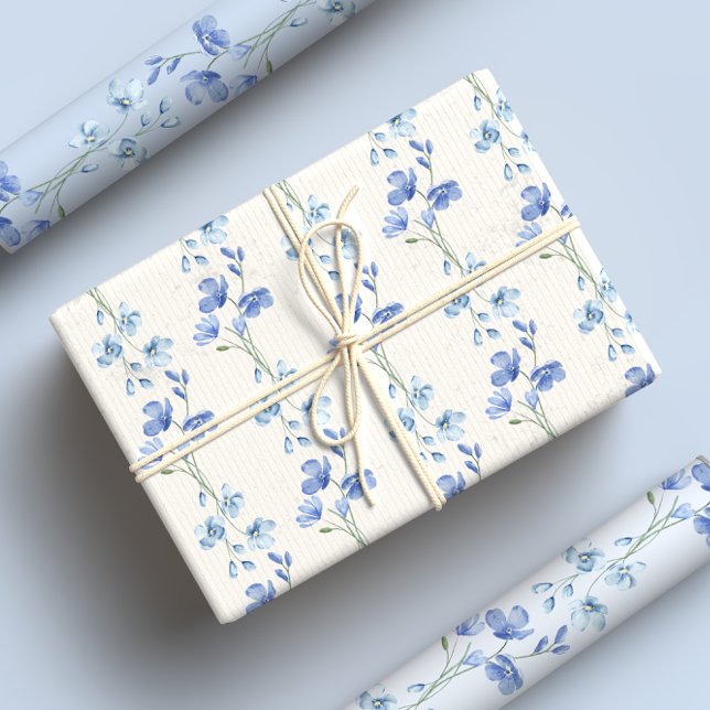Elegant Blue & White Wildflower Watercolor Wrapping Paper Sheets (Creator Uploaded)