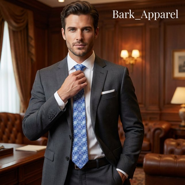 Elegant Blue & White Winter Snowflake Pattern Gift Neck Tie (Creator Uploaded)