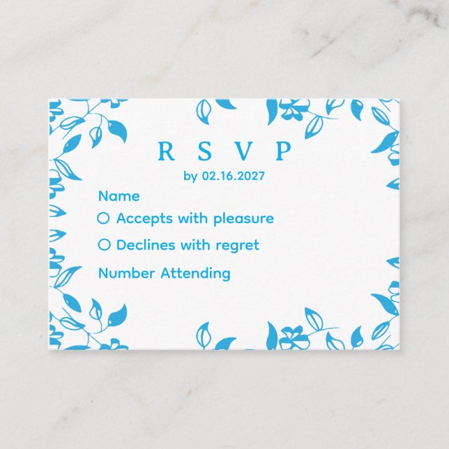 elegant  blue wild flowers rsvp card (Front)