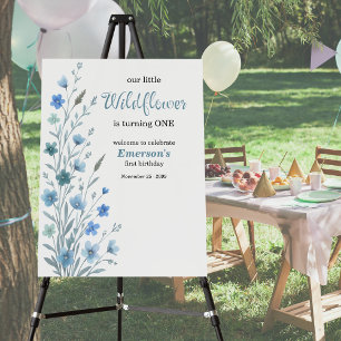 Elegant Blue Wildflower 1st Birthday Party Foam Board