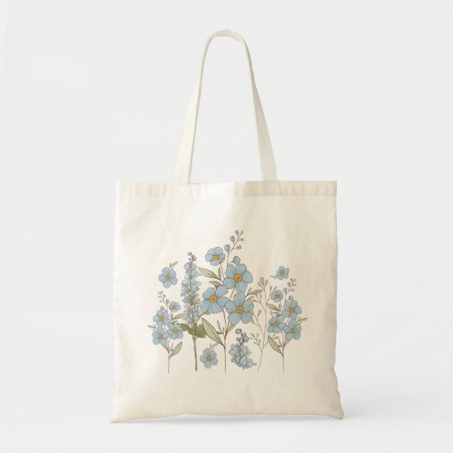 Elegant Blue Wildflower Botanical Illustration Tote Bag (Front)