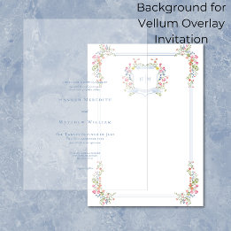 Elegant Blue Wildflower Crest Wedding Background Invitation