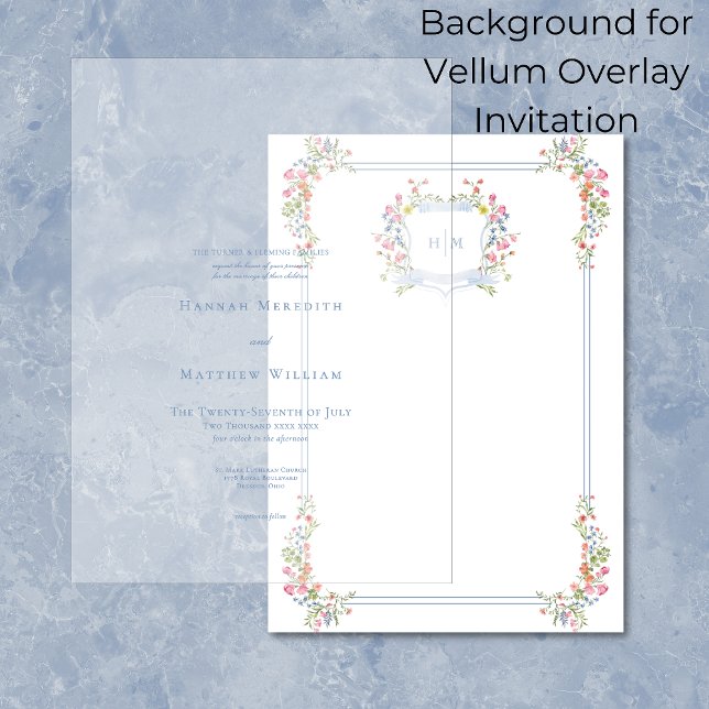 Elegant Blue Wildflower Crest Wedding Background Invitation (Creator Uploaded)